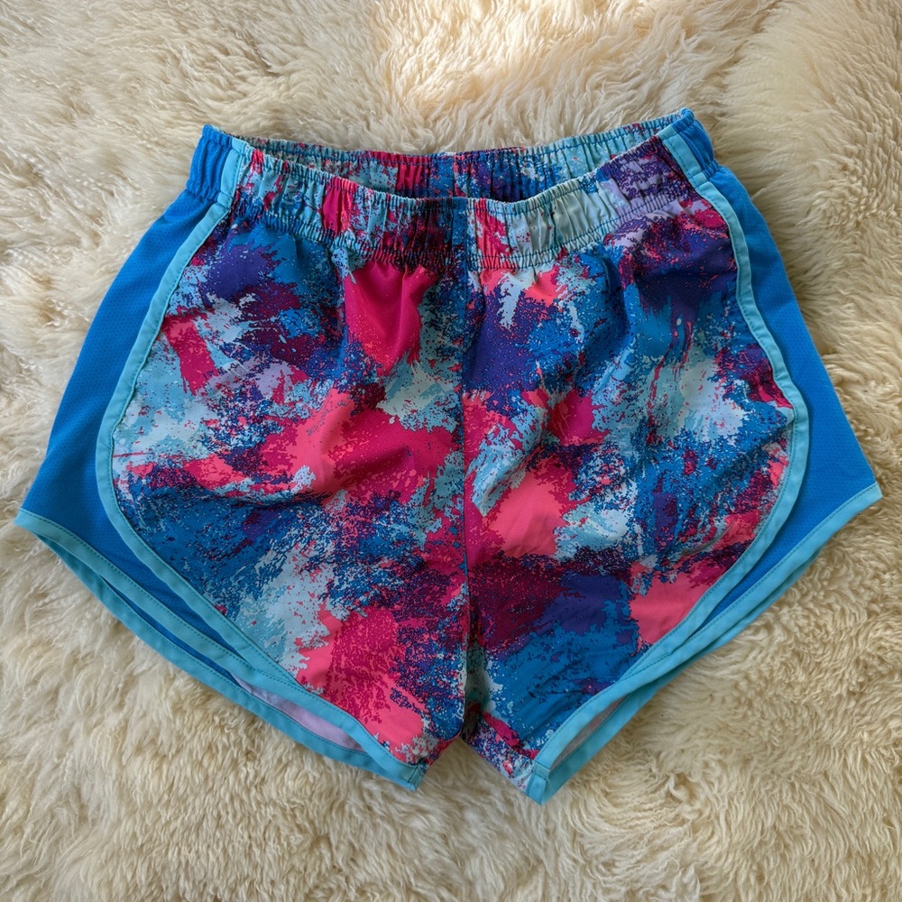 Nike Women’s Athletic Shorts in Bright Blue & Pink Abstract Print